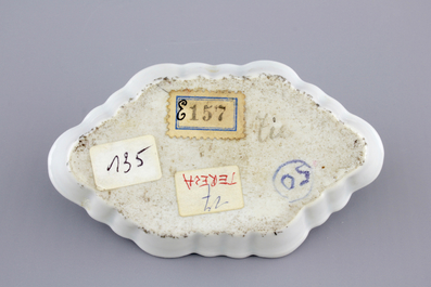 A Chinese famille rose export porcelain mythological spoon tray with Leda and the swan, 18th C.