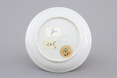 Two Chinese cups and saucers together with a faux-bois saucer, Yongzheng, 1722-1735