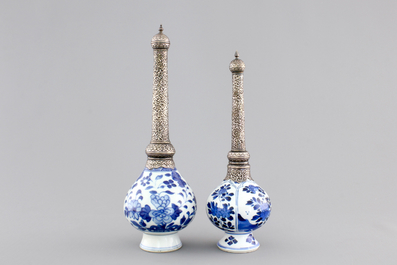 Two Chinese porcelain silver-mounted water sprinklers for the Islamic market, Kangxi