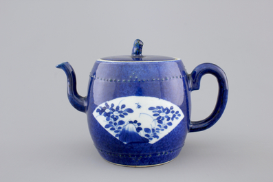 A Chinese porcelain powder blue teapot and cover, Kangxi, ca. 1700