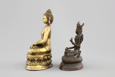 A Chinese gilt bronze seated buddha and a bronze Tara, 18/19th C.