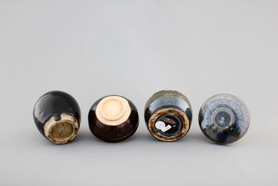 5 Chinese Yuan and Ming Dynasty dark glazed pottery pieces: 3 jars, a bowl and a box with cover