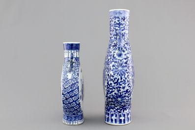 Two Chinese porcelain blue and white moon flasks, 19th C.