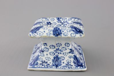 A rare Chinese blue and white square salt on foot, Kangxi, ca. 1700