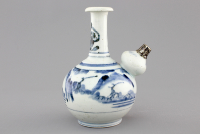 A small Japanese Arita silver-mounted kendi, 17/18th C.
