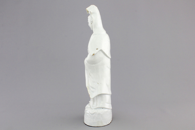 A tall Chinese Dehua blanc de Chine porcelain  Guanyin, 18/19th C.