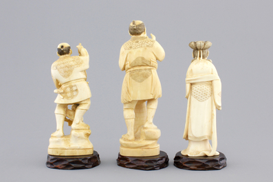 Three Japanese ivory carved okimono, Meiji, 19th C.