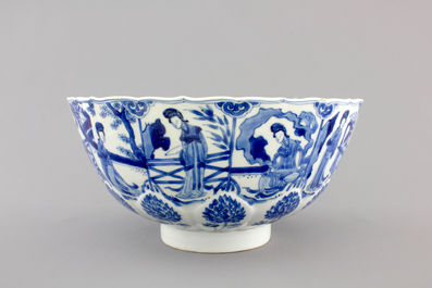 An attractive blue and white Chinese porcelain bowl with Long Elizas, Kangxi, ca. 1700