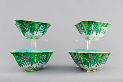 Four Chinese porcelain bat-shaped bowls, 19th C.