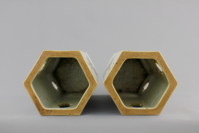 A pair of open-worked hexagonal Chinese Qianjian style hat stands, 19/20th C.