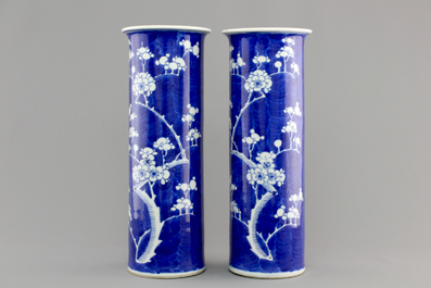 A pair of blue and white Chinese vases with prunus decoration, 19th C.
