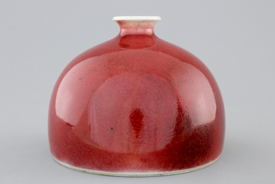A Chinese peachbloom-glazed beehive waterpot, Kangxi mark, 18/19th C.