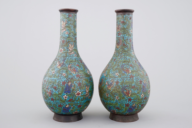 Two Chinese cloisonne bottle-shaped vases, 18/19th C.