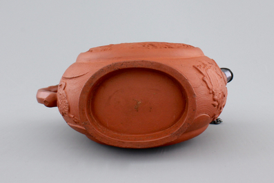 A Chinese silver-mounted open-worked Yixing stoneware teapot, 18th C.