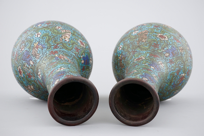 Two Chinese cloisonne bottle-shaped vases, 18/19th C.