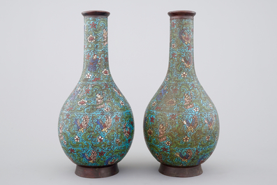 Two Chinese cloisonne bottle-shaped vases, 18/19th C.