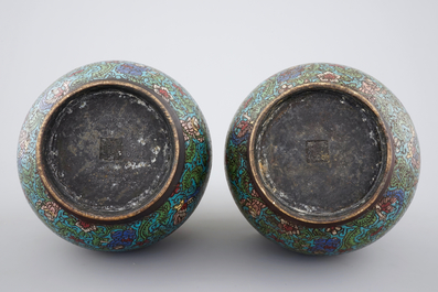 Two Chinese cloisonne bottle-shaped vases, 18/19th C.