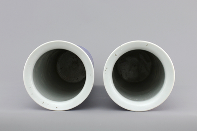 A pair of blue and white Chinese vases with prunus decoration, 19th C.