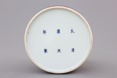 A Chinese peachbloom-glazed beehive waterpot, Kangxi mark, 18/19th C.