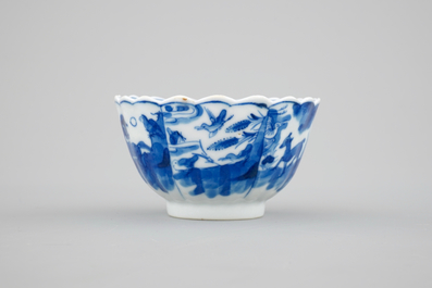 A set of 6 Chinese blue and white cups and saucers, Kangxi, ca. 1700