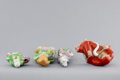 Four Chinese famille rose porcelain figures of immortals, 18/19th C.