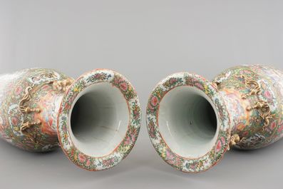 A massive pair of Chinese Canton famille rose floor vases, 19th C.
