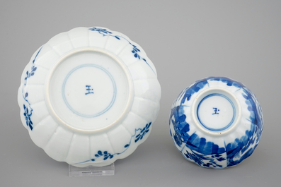 A set of 6 Chinese blue and white cups and saucers, Kangxi, ca. 1700