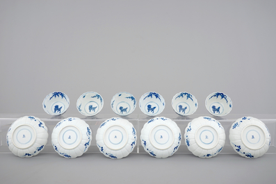 A set of 6 Chinese blue and white cups and saucers, Kangxi, ca. 1700