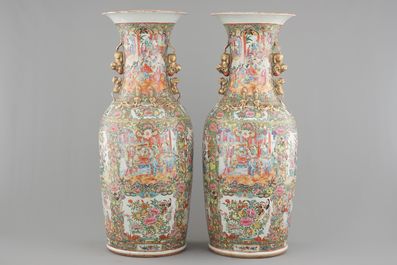 A massive pair of Chinese Canton famille rose floor vases, 19th C.