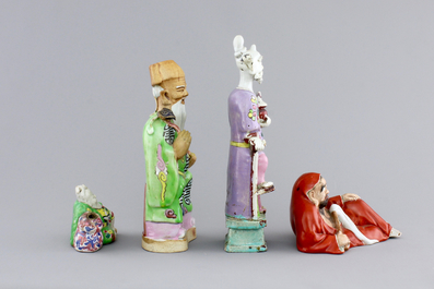 Four Chinese famille rose porcelain figures of immortals, 18/19th C.