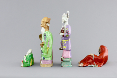 Four Chinese famille rose porcelain figures of immortals, 18/19th C.