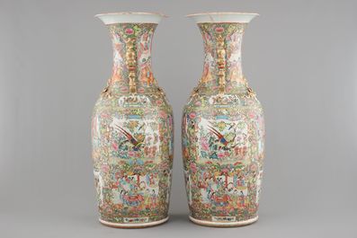 A massive pair of Chinese Canton famille rose floor vases, 19th C.