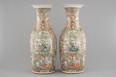A massive pair of Chinese Canton famille rose floor vases, 19th C.