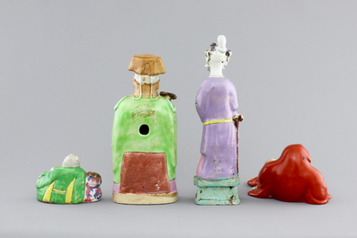 Four Chinese famille rose porcelain figures of immortals, 18/19th C.