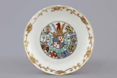 A Chinese porcelain armorial cup and saucer with Van Reverhorst coat of arms, Qianlong, ca. 1745