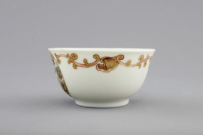A Chinese porcelain armorial cup and saucer with Van Reverhorst coat of arms, Qianlong, ca. 1745