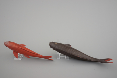 A set of Japanese koi-carps in wooden box, Onaka Suigetsu Kyujiro (1893-1975), 20th C.