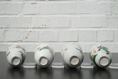 A set of 4 Chinese famille verte wine cups, Kangxi, ca. 1700
