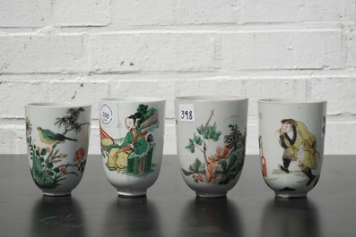 A set of 4 Chinese famille verte wine cups, Kangxi, ca. 1700
