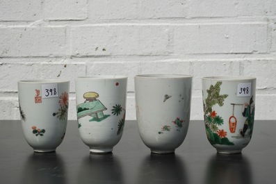 A set of 4 Chinese famille verte wine cups, Kangxi, ca. 1700