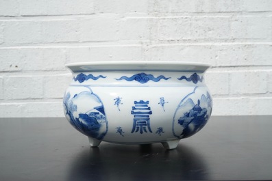 A blue and white Chinese porcelain censer, Kangxi, ca. 1700