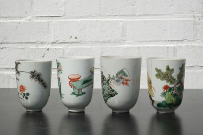 A set of 4 Chinese famille verte wine cups, Kangxi, ca. 1700