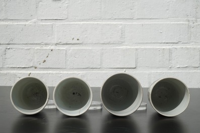 A set of 4 Chinese famille verte wine cups, Kangxi, ca. 1700