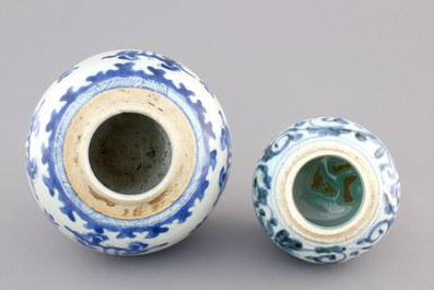 Two Chinese blue and white ginger jars, one Kangxi, one Ming Dynasty