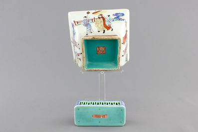 A Chinese famille rose square bowl and reticulated box, 19/20th C.