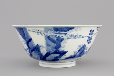 A blue and white Chinese porcelain bowl with "Long Elizas", Kangxi, ca. 1700