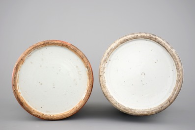 Two fine tall Chinese famille rose vases with birds, 19th C.