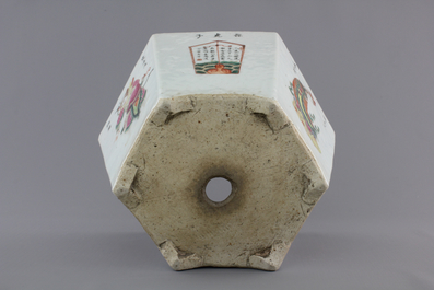A hexagonal Chinese famille rose porcelain "Wu Shuang Pu" jardiniere, 19th C.