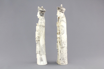 Two Chinese ivory carved figures of the emperor couple, ca. 1920
