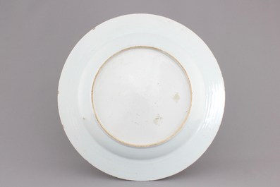 A large Chinese porcelain iron red, overglaze blue and gilt dish, 18th C.
